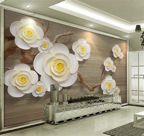 Bacaz 8d Mable Texture 3d Flower Wallpaper Mural For Bedroom Tv