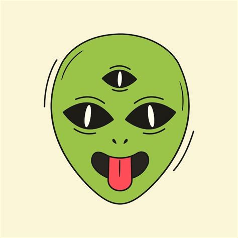 Premium Vector Psychedelic Vector Drawing Of Trippy Alien Head Groovy