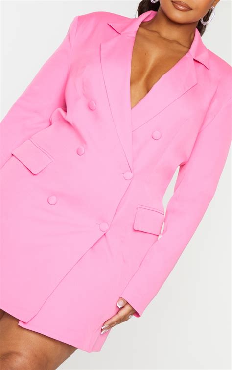 Plus Pink Double Breasted Structured Blazer Dress Prettylittlething Usa