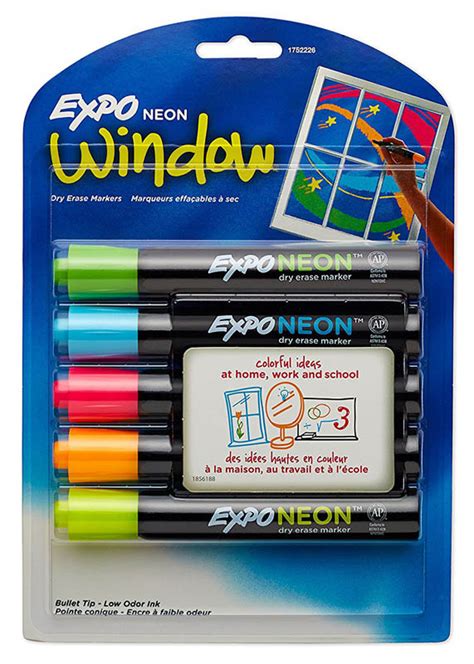 Expo Neon Bullet Dry Erase Markers 5 On Card Pink Orange Yellow