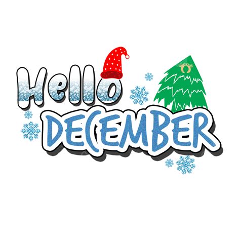 Cute Hello December Text With Snowflakes And Christmas Decorations
