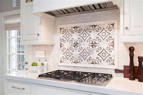 Decorative Black And White Kitchen Stove Backsplash Panel Over White