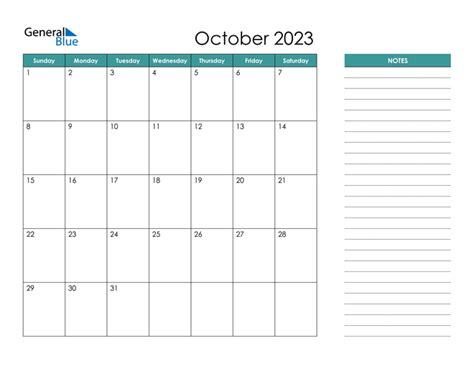 October 2023 Calendar Pdf Word Excel