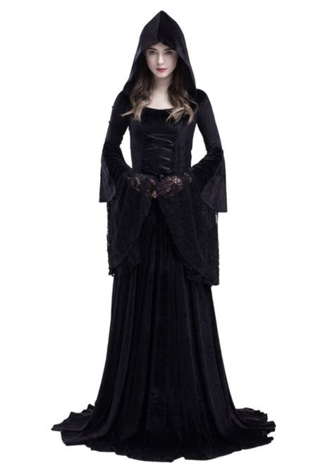 Black Gothic Hooded Vampire Medieval Dress D2022 D Roseblooming