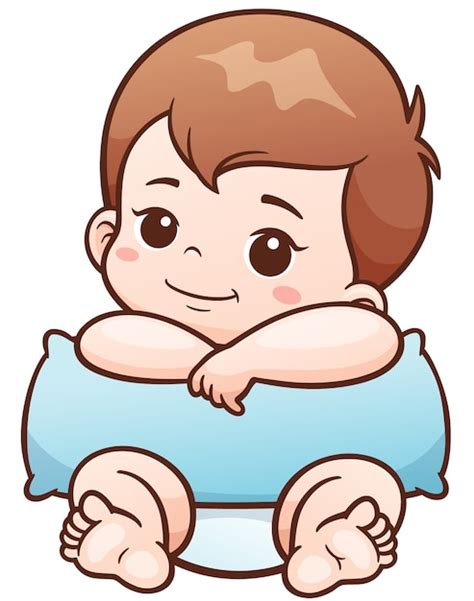 Dibujos Animados Lindo Bebé Con Almohada Vector Premium