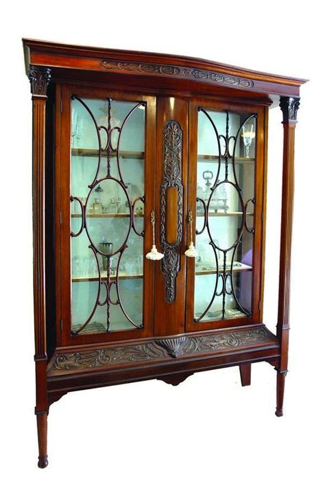 Large Carved Mahogany Display Cabinet With Glass Doors Cabinets
