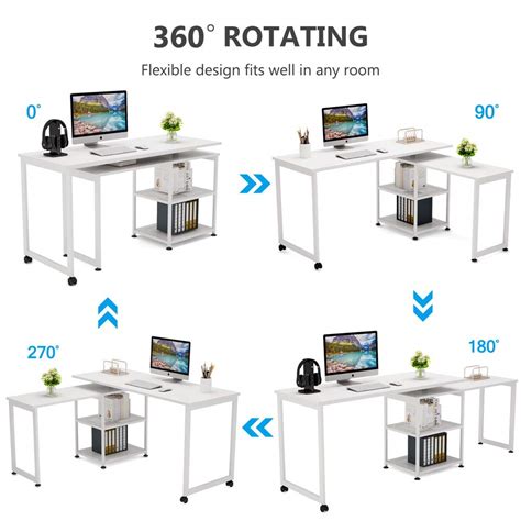 Tribesigns Reversible L Shaped Desk 360 Free Rotating Corner Computer