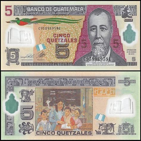 Guatemala 5 Quetzales Banknote 2013 P 122 Its Made Out Of Polymer