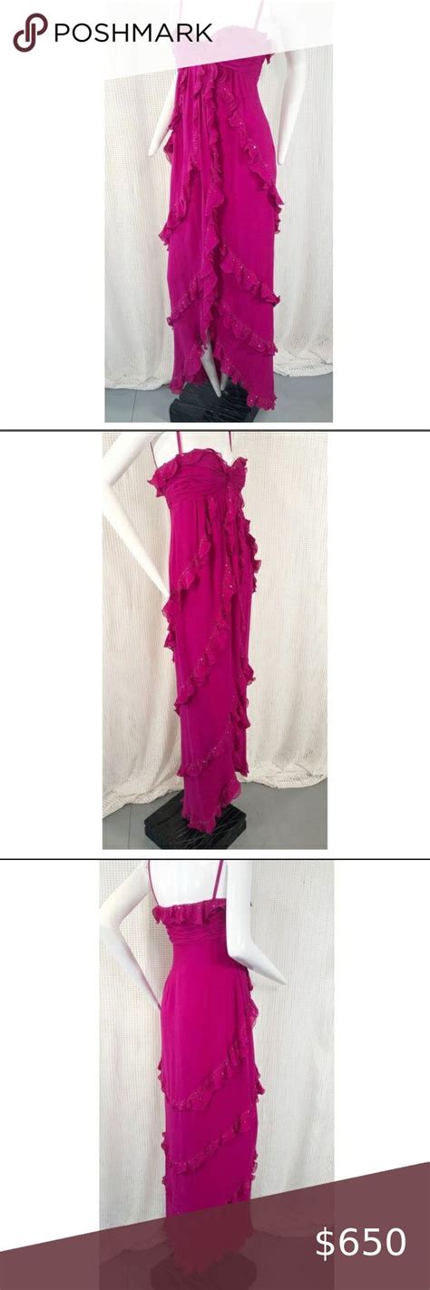 EMANUEL UNGARO Fuchsia Crepe Ruffle Gown Rare Ruffle Gown Colorful