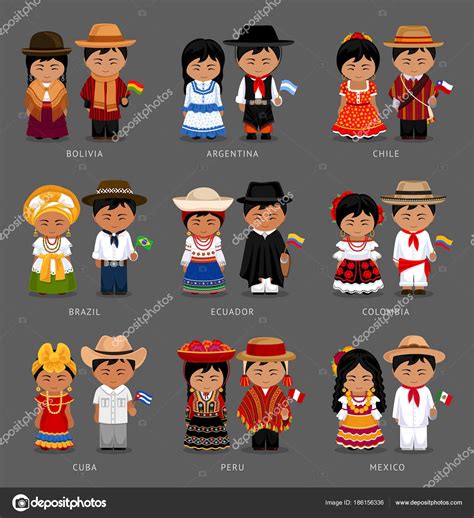 gente en vestido nacional américa del sur — ilustración de stock trajes tipicos de mexico