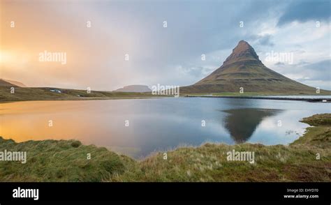 Reflection Of Kirkjufell Kirkjufell At Almost Sunset Time Iceland