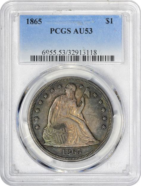 Toned Au 1865 Silver Dollar 1865 Dollar Au 53 Pcgs