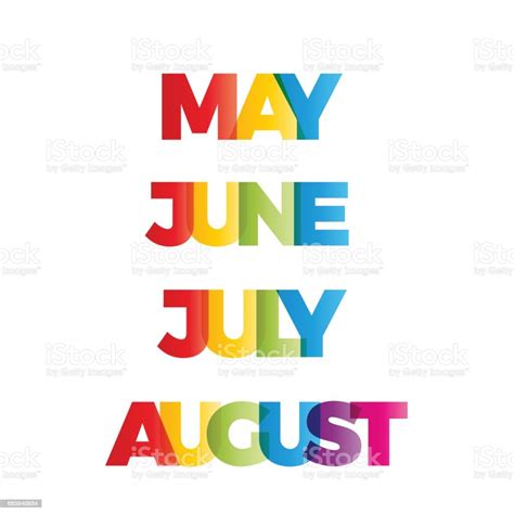 The Words May June July August Vector Banner With The Text Colored