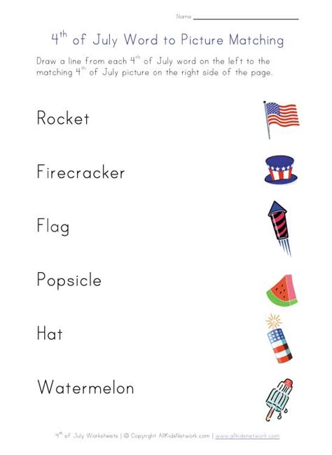 The 4th of july celebrates the birthday of the united states. Printable 4th of July Matching Worksheet