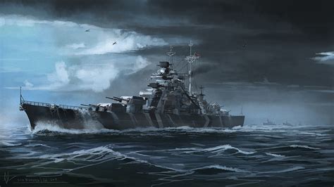 German Battleship Bismarck Art By Highdarktemplar