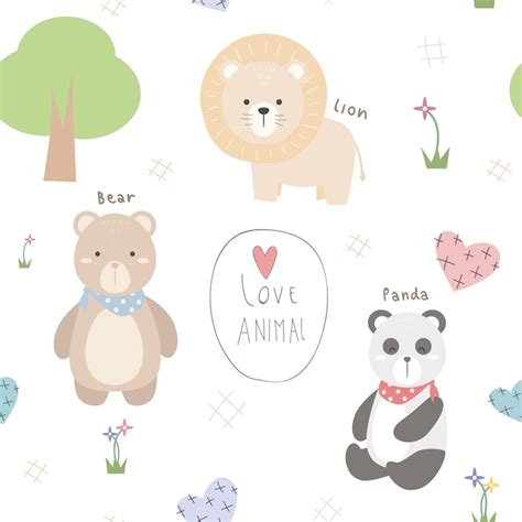 Premium Vector Cute Pastel Animals Cartoon Doodle Seamless Pattern