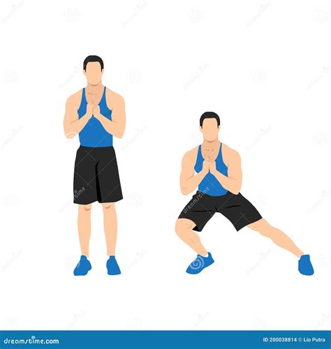 Illustrated Exercise Guide By Healthy Man Doing Side Lunges Stock