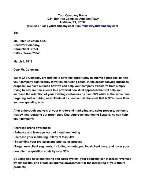 Business Proposal Cover Letter Examples