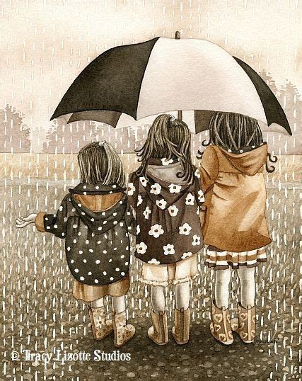 Sisters Rainy Day 8x10 Archival Watercolor Print By Tracy Lizotte