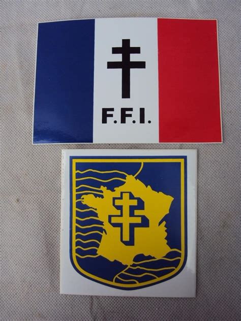 2 X Free French Stickers Cross Of Lorraine Forces Of The Interior