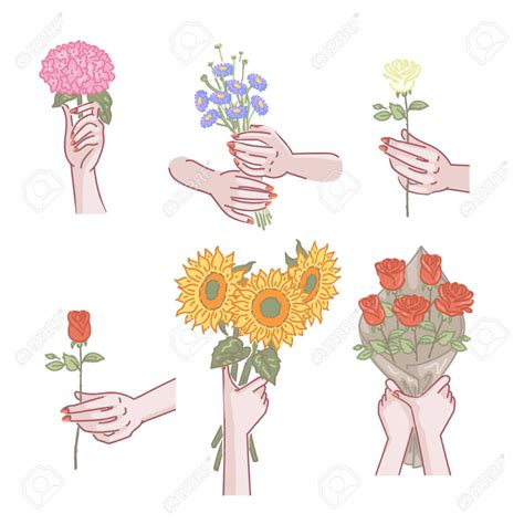 Holding Flowers Hands Female Set Women Hand Holding Flower Bouquet