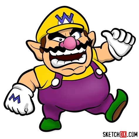 How To Draw Wario From Super Mario Games Sketchok Step By Step