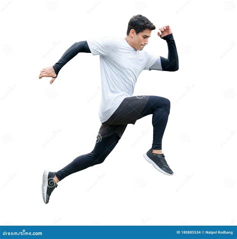Young Fitness Man In Sportwear Running Isolated On White Background