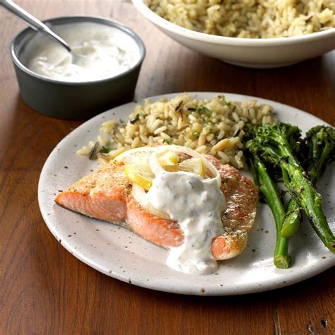 Salmon With Creamy Dill Sauce Recipe How To Make It Taste Of Home