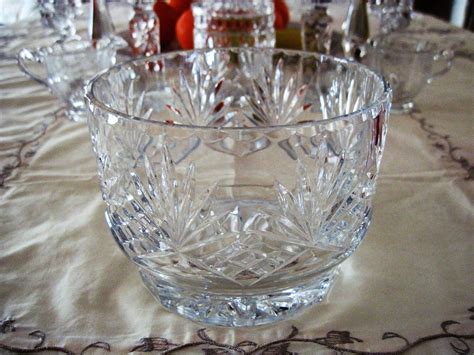 Vintage Cut Crystal Glass Round Bowl Criss Cross Fan Design Etsy