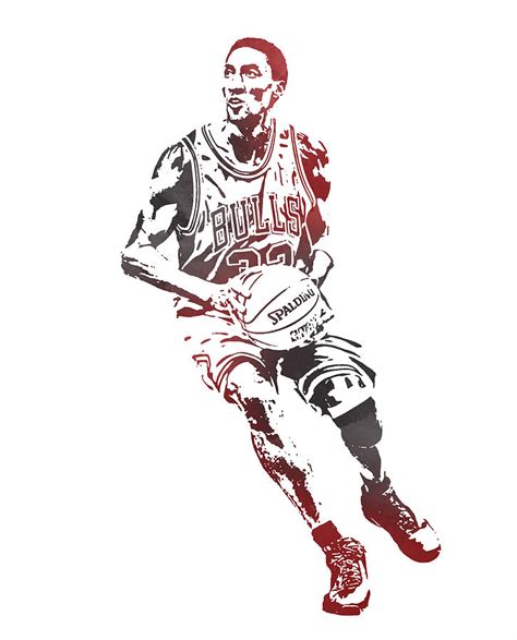 Scottie Pippen Chicago Bulls Watercolor Strokes Pixel Art Mixed Media