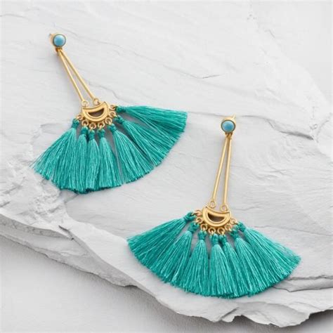 Turquoise Tassel Stud Drop Earrings V1 Drop Earrings Tassels Jewels