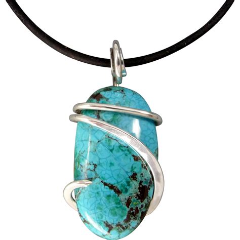 Turquoise Sterling Silver Wrapped Pendant Necklace From Muyifabu On