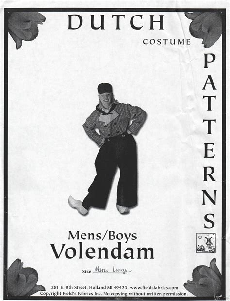 dutch costume pattern volendam in mens sizes fields fabrics etsy