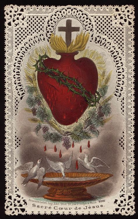 Antique French Lace Holy Card Sacred Heart Of Jesus Vintage Holy Cards Jesus Prints