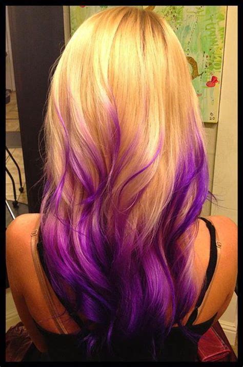This hairstyle takes bright blue all the way down to the ends where red, yellow and green make a bold pop that looks fresh and simple to maintain. Purple Blonde Ombre | Hairstyles How To