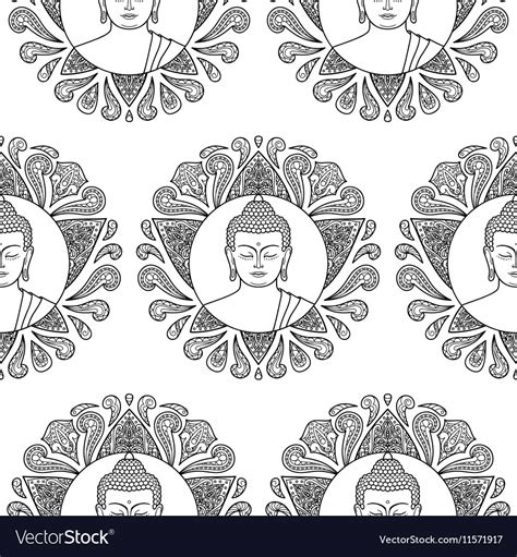 Buddha With Lotus Seamless Pattern Royalty Free Vector Image