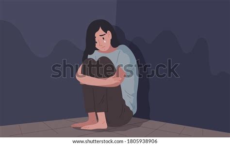 Young Female Sitting Hugging Her Knees Stock Vector Royalty Free