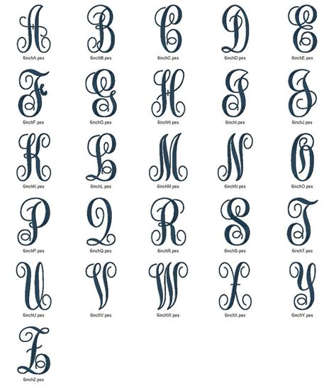 Large Fancy Curly Monogram Machine Embroidery Font