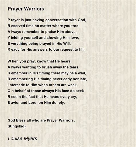 Prayer Warriors Prayer Warriors Poem By Louise Myers