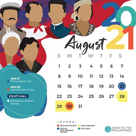 August 2021 Calendar Philippine Holidays And Long Weekends Long Weekend