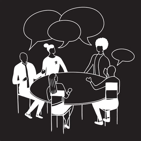 Business Teamwork Meeting Discussion At The Round Table Black And White
