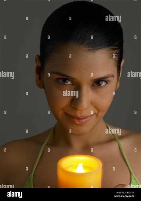 Woman Candle Lamp Dark Night Stock Photos Woman Candle Lamp Dark