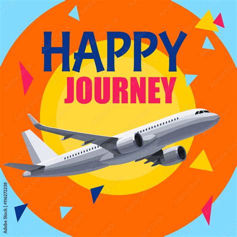 Flying Airplane With Happy Journey Header Wishes For A Good Trip