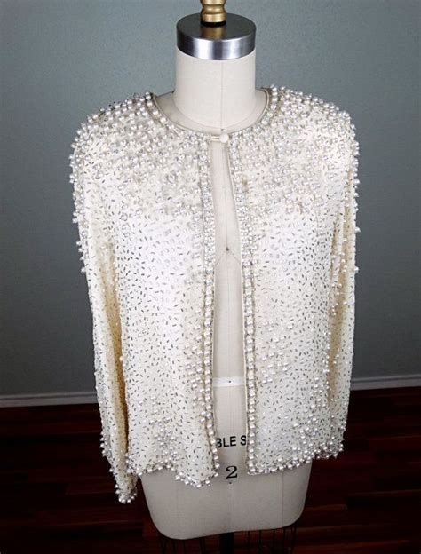 Vintage Pearl Beaded Sequin Jacket Heavily Ivory White Etsy Uk