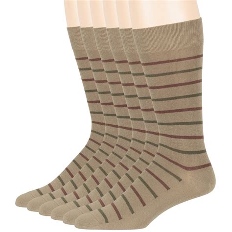 Mens Cotton Striped Daily Office Work Socks Khaki Large 10 13 6 Pack