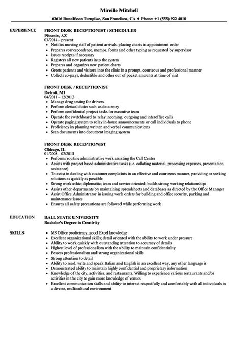 Medical receptionist cv template, doctor surgery jobs, medical terminology, patient care, hospital currently looking for a suitable medical receptionist position with a reputable and exciting surgery general knowledge of office procedures and policies. Front Desk Receptionist Resume in 2020 | Medical assistant ...
