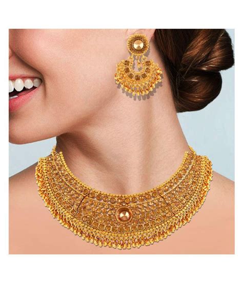 asmitta traditional gold plated choker style necklace set for women