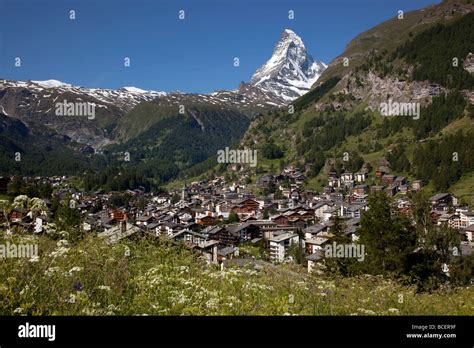 View Of Zermatt And Matterhorn Mountain In Summer Switzerland Europe