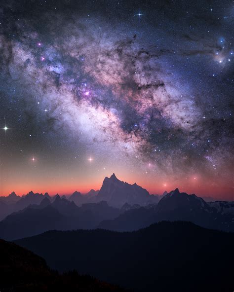 The Milky Way Galaxy Rising Over The North Cascades Mountains In