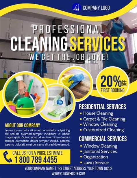 A Blue And Yellow Flyer For Cleaning Services